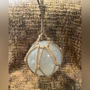 Glass Fishing Float/Buoy Ball, Vintage hand blown, medium, white/clear, 8” buoy